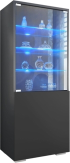 Vladon Standvitrine Granada (Vitrinenschrank, mit Glastür und Glaseinsatz inkl. LED) Anthrazit matt/Schwarz matt (50 x 122,5 x 34,5 cm)
