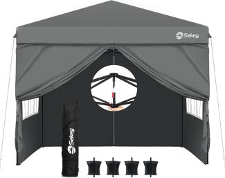 Sekey Pavillon 3x3 mit 4 Seitenteile, Faltpavillon Wasserdicht Stabil Winterfest, Pop Up Pavillon Faltbar für Camping, Festival, Events, Picknicks, Partyzelt Gartenzelt mit 4 Sandsäcke, Grau