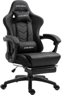 Dowinx Gaming Stuhl Ergonomischer Gamer Stuhl mit Lendenwirbelstütze, PC Bürostuhl Rückenlehne Verstellbarer Drehsessel mit Fußstütze (Schwarz)