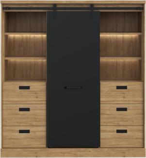 FORTE Kaszimiro Highboard mit LED Beleuchtung, Holzwerkstoff, Braun/Schwarz, 148,4 x 160,2 x 52 cm