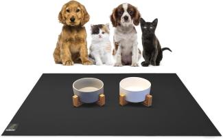 SanoZoo® Napfunterlage - Öko-TEX - Made in Germany - rutschfeste Futtermatte für Hunde & Katzen 70x120cm Schwarz, wasserfest