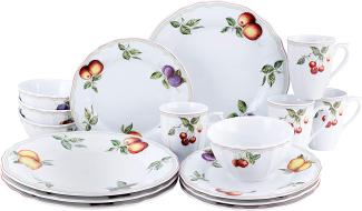 CreaTable 16999 Kombiservice Flora Orchard für 4 Personen, Porzellan, mehrfarbig (1 Set, 16-teilig)