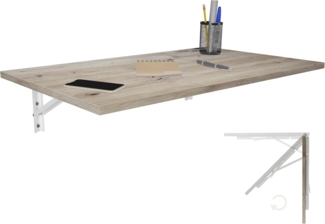 KDR Produktgestaltung Wandklapptisch Schreibtisch Tischplatte 80x50 cm in Eiche astig Klapptisch Esstisch Küchentisch für die Wand Bartisch Stehtisch Wandtisch Tisch klappbar zur Wandmontage