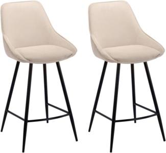 Vente-unique - Barhocker 2er-Set - Cord & schwarzes Metall - Cremefarben - MASURIE