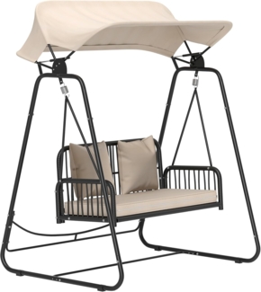 Outsunny Hollywoodschaukel mit verstellbar Sonnendach, Kissen, bis 240 kg belastbar, 2-Sitzer, Entspannen, Rattan-Schaukelstuhl, 1 tlg, 2 Sitzer Gartenschaukel, für Garten, Balkon, 149 x 121 x 180 cm, Khaki