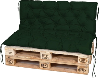 TexDeko® Garden Palettenauflage 120x60 cm mit Rückenlehne wasserabweisend UV - beständig Premium Sitzkissen gesteppt für Europaletten Palettenkissen Palettenpolster (Dunkelgrün)