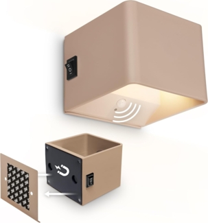 BRILONER Sticklights - LED Wandleuchte ohne Stromanschluss und ohne Bohren mit Bewegungsmelder, Akku, magnetisch abnehmbar, Wandlampe zum Kleben, Leselampe, Wohnzimmerlampe, Flur, 10 x 8 x 10 cm, Beige