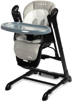 CARETERO - 2in1 Baby Hochstuhl mit Schaukel - mit Spielbogen - Kinderstuhl Indigo ab 6 Monaten - Schaukelstuhl - Kinderhochstuhl - Hochstuhl Baby mit Liegefunktion - Elektrisch - Klappbar - Grau