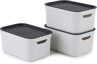 Jive Dekobox 3er-Set Aufbewahrungsbox 5l mit Deckel, Kunststoff (PP recycelt), weiss/anthrazit, 3x5l (26.5 x 18.5 x 13.2 cm)