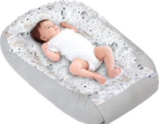 Medi Partners Babynest Kuschelnest Babynestchen 100% Baumwolle Waffle Nestchen Reisebett für Babys Säuglinge 100 x 60 x 15 cm Sicherer Verschluss (Lichtung mit Grauer Waffle)