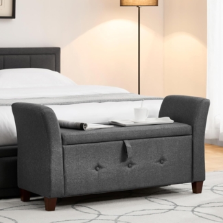 Vida Designs Seville Ottomane mit Stauraum, Stofftruhe mit Deckel, Sitz, Hocker, Fensterbank, Truhe, Spielzeug-Aufbewahrungsbox, Fußhocker, dunkelgraues Leinen, 45D x 120W x 60H cm