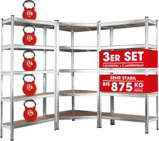 EASYmaxx Schwerlastregal 180x90x40 cm | Eckregal & 2 Lagerregal | 2625 kg Traglast, 175 kg pro Ebene | Regal und Werkbank | Kellerregal, Lagerregal mit 15 verstellbaren Ablagen