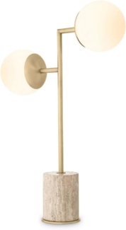 Casa Padrino Luxus Tischleuchte Travertin / Antik Messing / Weiß 51 x H. 70 cm - Schreibtischleuchte mit Travertin Sockel und Glas Lampenschirmen - Luxus Leuchten - Luxus Möbel - Luxus Interior