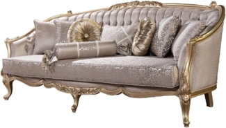 Casa Padrino Luxus Barock Sofa Silber / Gold - Barockstil Wohnzimmer Sofa mit elegantem Muster - Luxus Wohnzimmer Möbel im Barockstil - Barock Möbel - Barock Einrichtung
