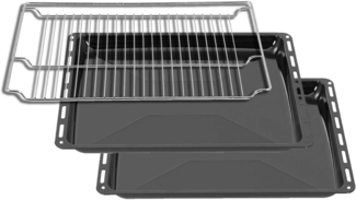 ICQN Backblech 465 x 370 x 30 doppelt Set mit Gitter, Emaille, (Set, 3-St, Fettpfanne und Verchromt Backofenrost), Passend für Bosch Neff Constructa