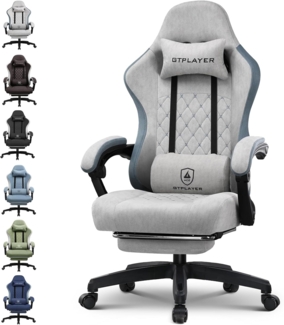 GTPLAYER Gaming Stuhl Ergonomischer Gaming Sessel Schreibtischstuhl mit Stoffoberfläche, Federsitzkissen, Verbindungsarmlehnen und Fußstütze grau