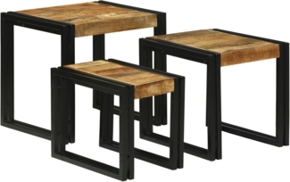 vidaXL Nestingtisch 3 pcs Braun und Schwarz Raues Mango-Massivholz 4104727