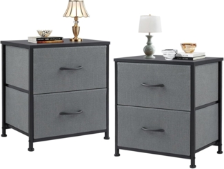 Sweetcrispy Nachttisch 2er Set, Nachttisch Beistelltisch, Stoff Schubladenschrank, Schmal Schrank, Kommode Schlafzimmer, Industrial Stil für Wohnzimmer, Kinderzimmer, Flur Aufbewahrungsschrank, Grau