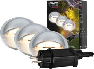 Briloner LED Außen-Bodenstrahler Teak Connect to Shine 3er Starterset 10W warmweiß