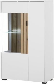 Vitrine Merced in weiß matt und Eiche 75 x 125 cm