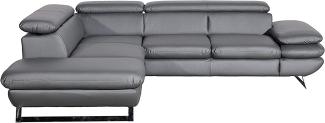 Mivano Ecksofa Prestige / Schlafsofa in L-Form mit Ottomane und Bettfunktion / Kopfstützen und Armlehne verstellbar / 265 x 74 x 223 / Kunstleder, dunkelgrau