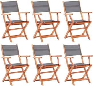 vidaXL Gartenstühle 6 Stk. Klappbar Grau Eukalyptusholz & Textilene 3086964