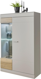 Vitrine Griego in grau matt und Eiche 90 x 139 cm