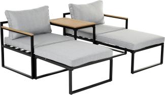 greemotion Lounge-Set Retiro 5-tlg. Aluminium Outdoor-Set mit 2 Sesseln, 2 Fußhockern und einem Tisch, Gartenmöbel-Set, Loungemöbel-Set