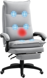Vinsetto Bürostuhl mit Massagefunktion, Ergonomisch Schreibtischstuhl mit Liege- & Drehfunktion, Höhenverstellbar Computerstuhl mit Fußstütze, Fernbedienung und Timer, Hellgrau
