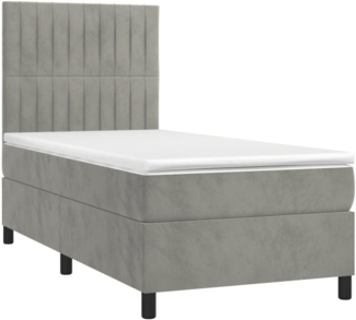 vidaXL Boxspringbett mit Matratze & LED Hellgrau 90x200 cm Samt 3136221