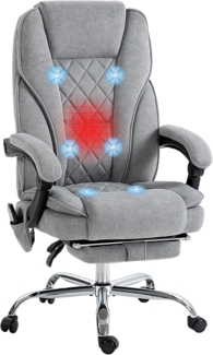 Vinsetto Schreibtischstuhl Massagesessel mit Heizfunktion, Liegefunktion, höhenverstellbar (Bürostuhl, 1 St), für Wohnzimmer, Lernzimmer, Grau