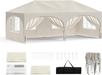 WOLTU Pavillon, Faltpavillon 3x6 m, mit 6 Seitenwänden, Partyzelt wasserabweisend UV-Schutz 50+, höhenverstellbarer Gartenpavillon, mit Tragetasche, für Outdoor Garten Camping Beige