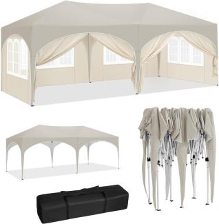 WOLTU Pavillon, Faltpavillon 3x6 m, mit 6 Seitenwänden, Partyzelt wasserabweisend UV-Schutz 50+, höhenverstellbarer Gartenpavillon, mit Tragetasche, für Outdoor Garten Camping Beige