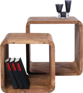 Kare Design Authentico Cuben Square 2er Set, Sheesham Massivholz, Regalwürfel, Beistelltisch, Couchtisch, Nachttisch, Braun, (groß) 42 x 42 x 40 cm, (klein) 36 x 36 x 40 cm