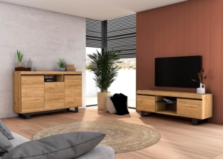 Skraut Home - Natürliches Esszimmer-Set, Beistellmöbel, Sideboard, TV-Möbel, 140 cm, Eiche Nordic, Schwarz