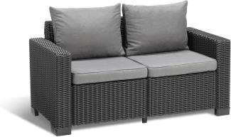 Allibert by Keter Gartenlounge Sofa California 2-Sitzer, graphit/cool grey, inkl. Sitz- und Rückenkissen, Kunststoff, runde Rattanoptik, 141 x 68 x 72 cm