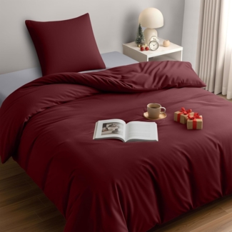 Utopia Bedding Bettwäsche 135x200 Set - Mikrofaser Bettbezug 135x200 cm + 1 Kissenbezug 80x80 cm - Burgund