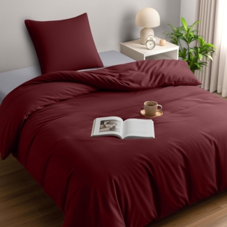 Utopia Bedding Bettwäsche 135x200 Set - Mikrofaser Bettbezug 135x200 cm + 1 Kissenbezug 80x80 cm - Burgund