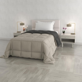 Italian Bed Linen Wintersteppdecke Elegant, Hellgrau/Dunkelgrau, Eizelne, 100% Mikrofaser, 170x260 cm