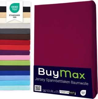 Buymax Spannbettlaken Topper, Spannbetttuch für Topper bis 9 cm Höhe, 100% Baumwolle Jersey, Bordeaux, Topper 120x200 cm, 1