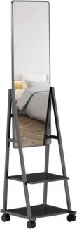 HOMCOM Standspiegel 42x155 cm, mit Ablage, mit Rolle (Wandspiegel, 1-St, Ganzkörperspiegel), für Schlafzimmer, Wohnzimmer, Schwarz