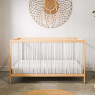 Babybett mit Matratze Kinderbett Gitterbett 60x120 & 70x140 cm höhenverstellbar & herausnehmbare Sprossen, optional mit Schublade | 70x140 cm Buchenholz Natur-weiß sehr stabil Made in Europe