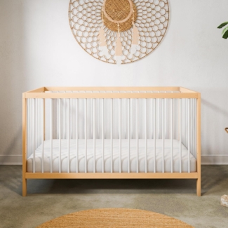 Babybett mit Matratze Kinderbett Gitterbett 60x120 & 70x140 cm höhenverstellbar & herausnehmbare Sprossen, optional mit Schublade | 70x140 cm Buchenholz Natur-weiß sehr stabil Made in Europe