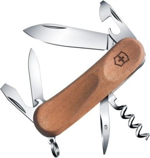 Victorinox Schweizer Taschenmesser, Evolution 10 Wood, Multitool, Swiss Army Knife mit 11 Funktionen, Klinge, Schraubendreher 3 mm, Korkenzieher