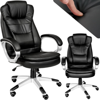 tectake 800983 Chefsessel Bürostuhl mit hoher Rückenlehne und verstärkter Polsterung, stufenlos höhenverstellbar, ergonomischer Drehstuhl mit Einstellbarer Wippmechanik (Schwarz | Nr. 400578)