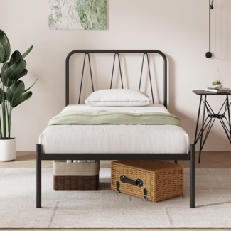 Novilla Bettrahmen 90x190 cm, Bettgestell mit Lattenrost aus Metall , Kopfteil mit Wellenmuster im modernen Stil,Modern Gästebett, Schwarz