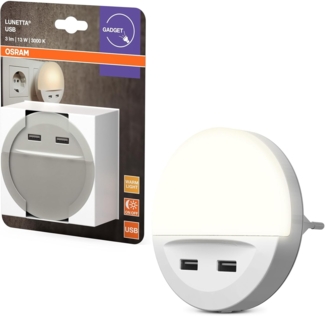 Osram LUNETTA LED White Nachtlicht, mit USB-Ausgang, Tag-Nacht-Sensor, integrierte Handyablage, Stecksystem, warmweiß, IP20
