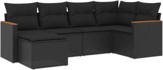 vidaXL 6-tlg. Garten-Sofagarnitur mit Kissen Schwarz Poly Rattan 3258576
