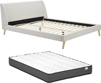 Vente-unique - Bett + Matratze - Skandinavischer Stil - 180 x 200 cm - Stoff - Beige - BENEDICTE