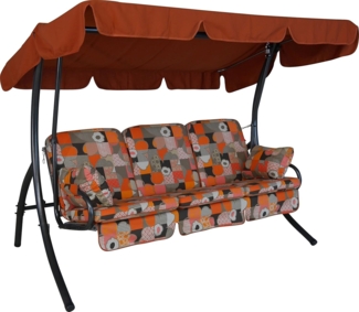 Angerer Freizeitmöbel GmbH Hollywoodschaukel Comfort - Gartenschaukel Made in Germany - Schaukel zum Sitzen, Liegen und Entspannen - mit Bett-Funktion - einfache Montage (Orange-Beige Gemustert)